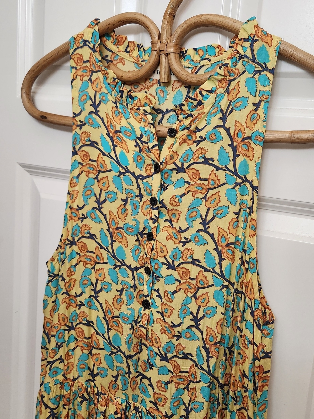 Sleeveless Floral Maxi Dress in Teal and Rust - Picture 5 of 14